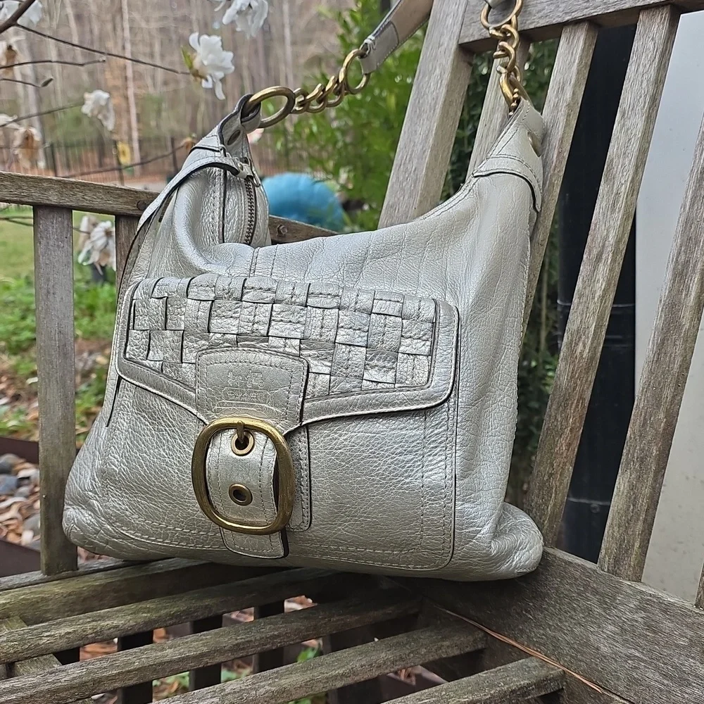 Coach Bleecker Pewter/Silver Metallic Featuring Tattersall Lining
